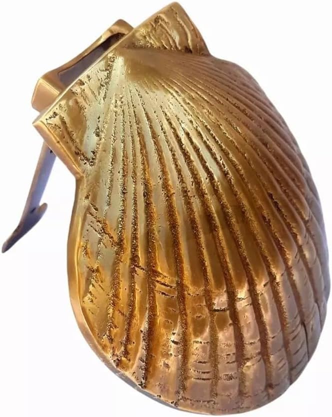 Brass Scallop Shell Door Knocker for Front Door - Nautical Solid Brass Decorative Knocker