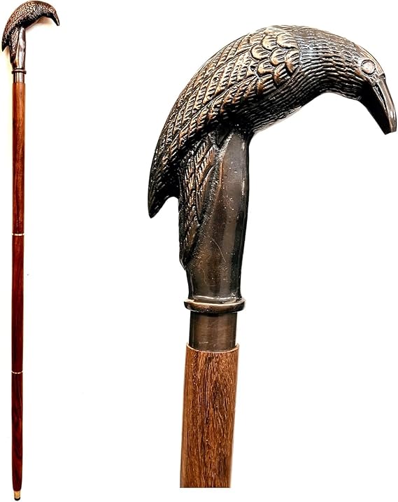 Brass Black Antique Crow Head Handle Wooden Cane Walking Stick Style for Men and Women Gift