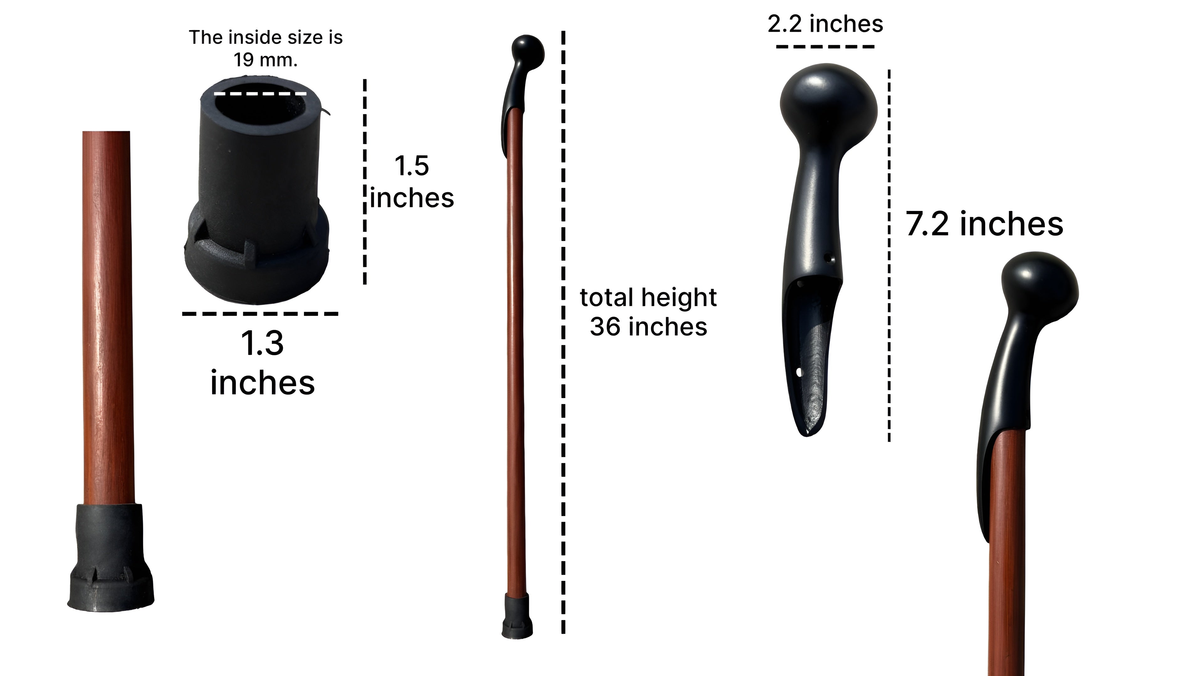 Hames Solid Brass Walking Stick Cane Handle Traditional 8" Long 3 Hole Model - Black Victorian Cane Accessory