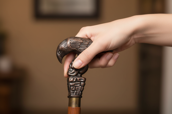 Raven Skull Walking Stick Hand Different Angle