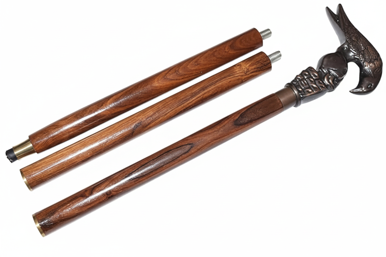Raven Skull Walking Stick Sections White Background