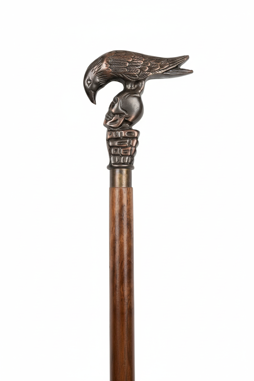 Raven Skull Walking Stick White Background