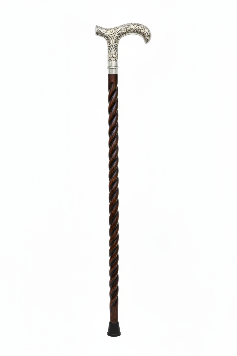 Silver Derby Walking Stick White Background Vertical