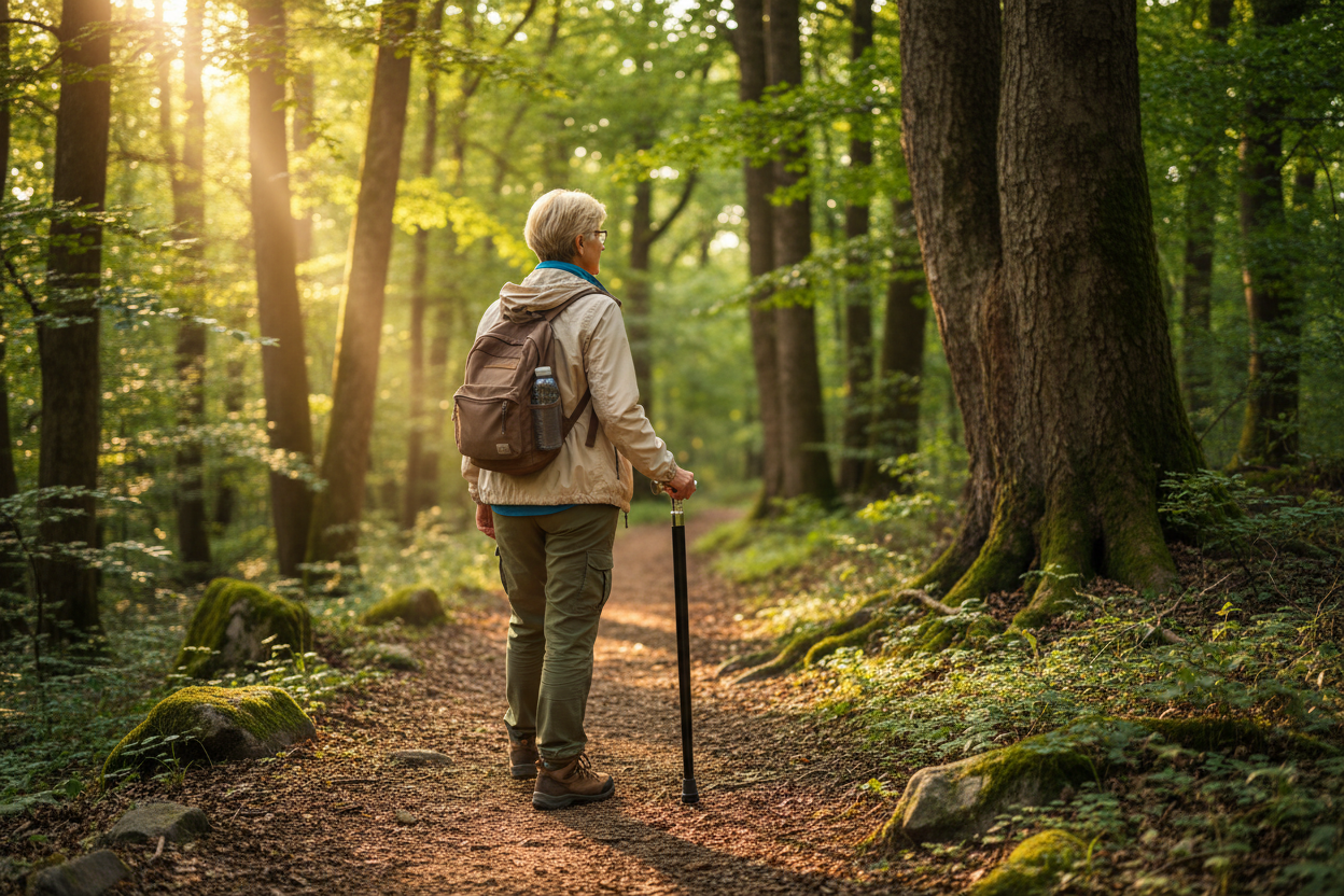Silver Folding Cane Outdoor Forest Use