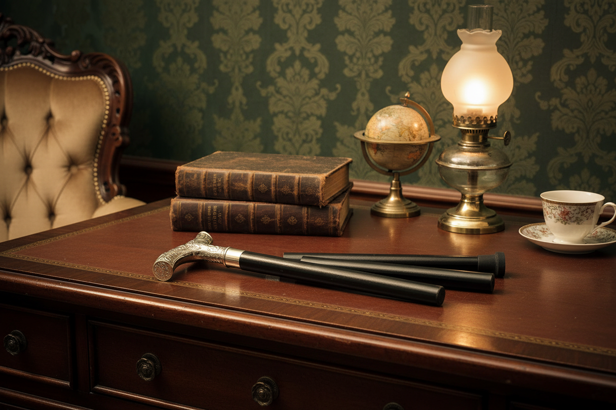 Silver Folding Cane Victorian Setting