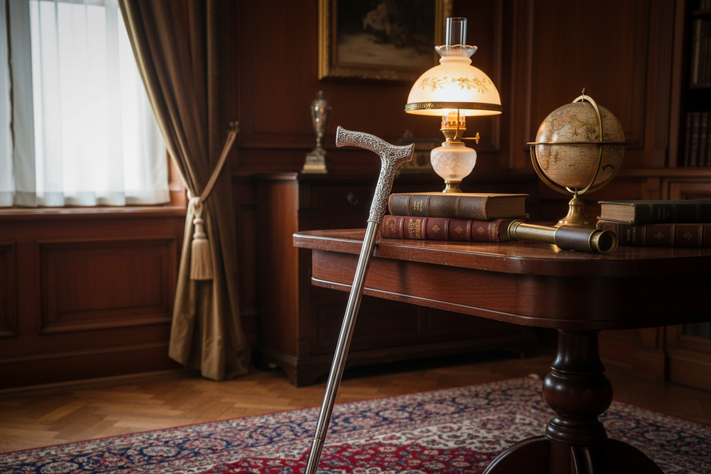 Silver Folding Cane Victorian Setting