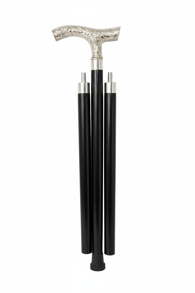 Silver Folding Cane White Background Vertical