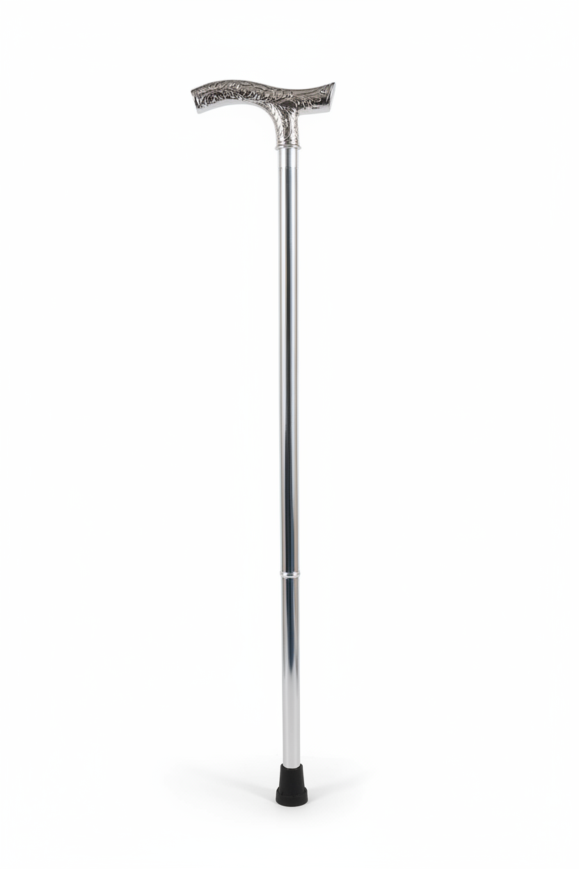 Silver Folding Cane White Background Vertical